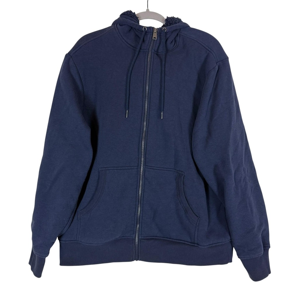 George Hoodie Mens XL Blue Full Zip Fleece Sherpa Lined Pockets Warm Jacket